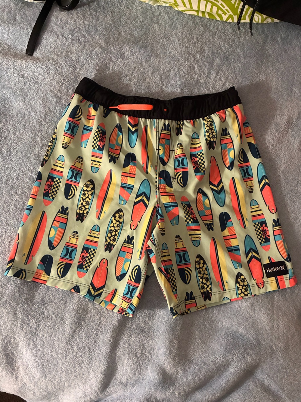 Hurley Swim Shorts with Coral and Teal Surfboard Print